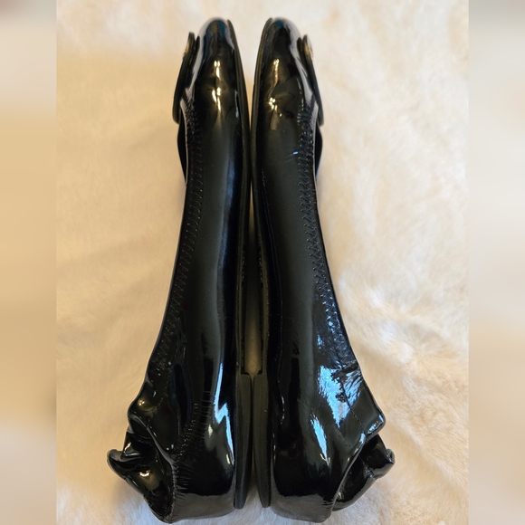 Tory Burch Minnie Ballet Flat Patent Black Leather Shoes Logo Size 8M - Picture 11 of 16